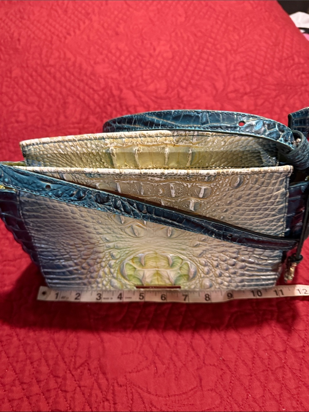 Brahmin Teal Green Croc-Embossed Crossbody Bag - Picture 15 of 16